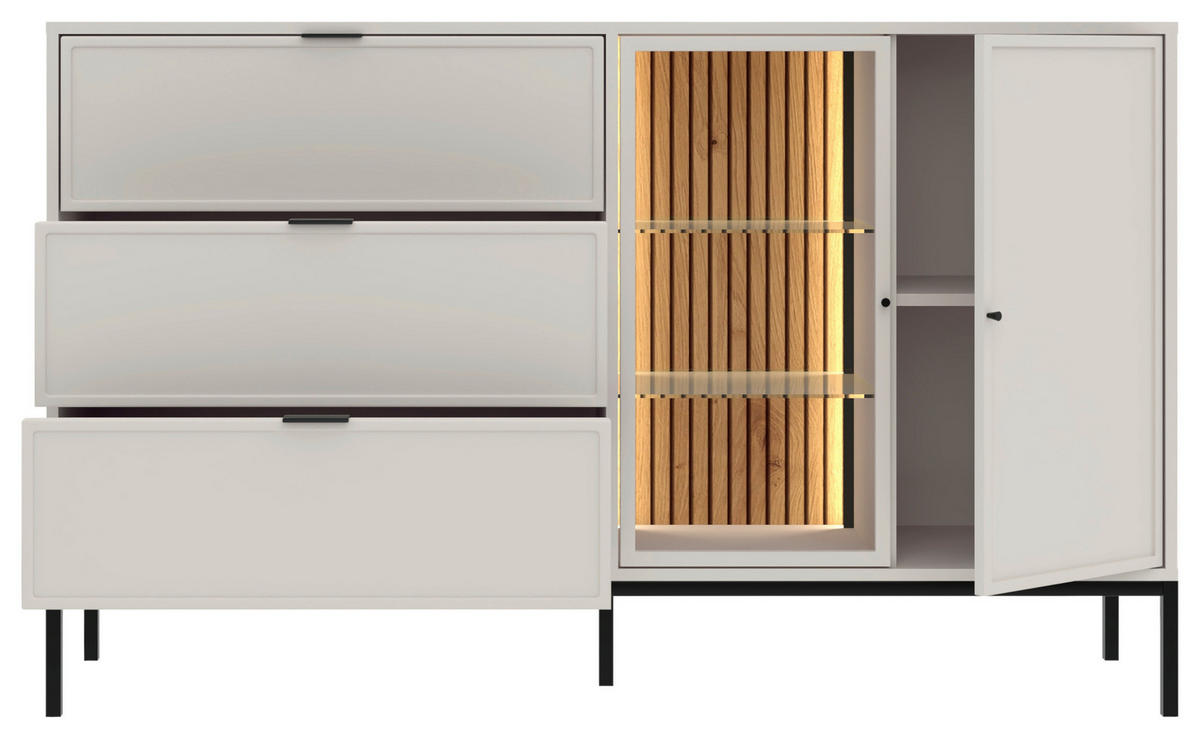 KOMMODE , 150,2/92/40 cm, 3 Schublade(n)  - Kaschmir/Schwarz, Design, Glas/Holzwerkstoff (150,2/92/40cm) - MID.YOU