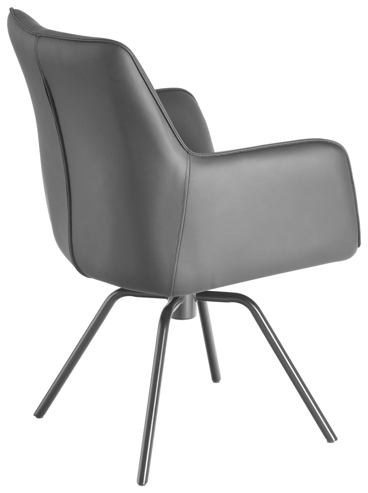 ARMLEHNSTUHL  Sitzfläche 360° drehbar, inklusive Armlehnen, automatische Rückholfunktion  Echtleder  - Schwarz, Design, Leder/Metall (59/87/62cm) - Novel