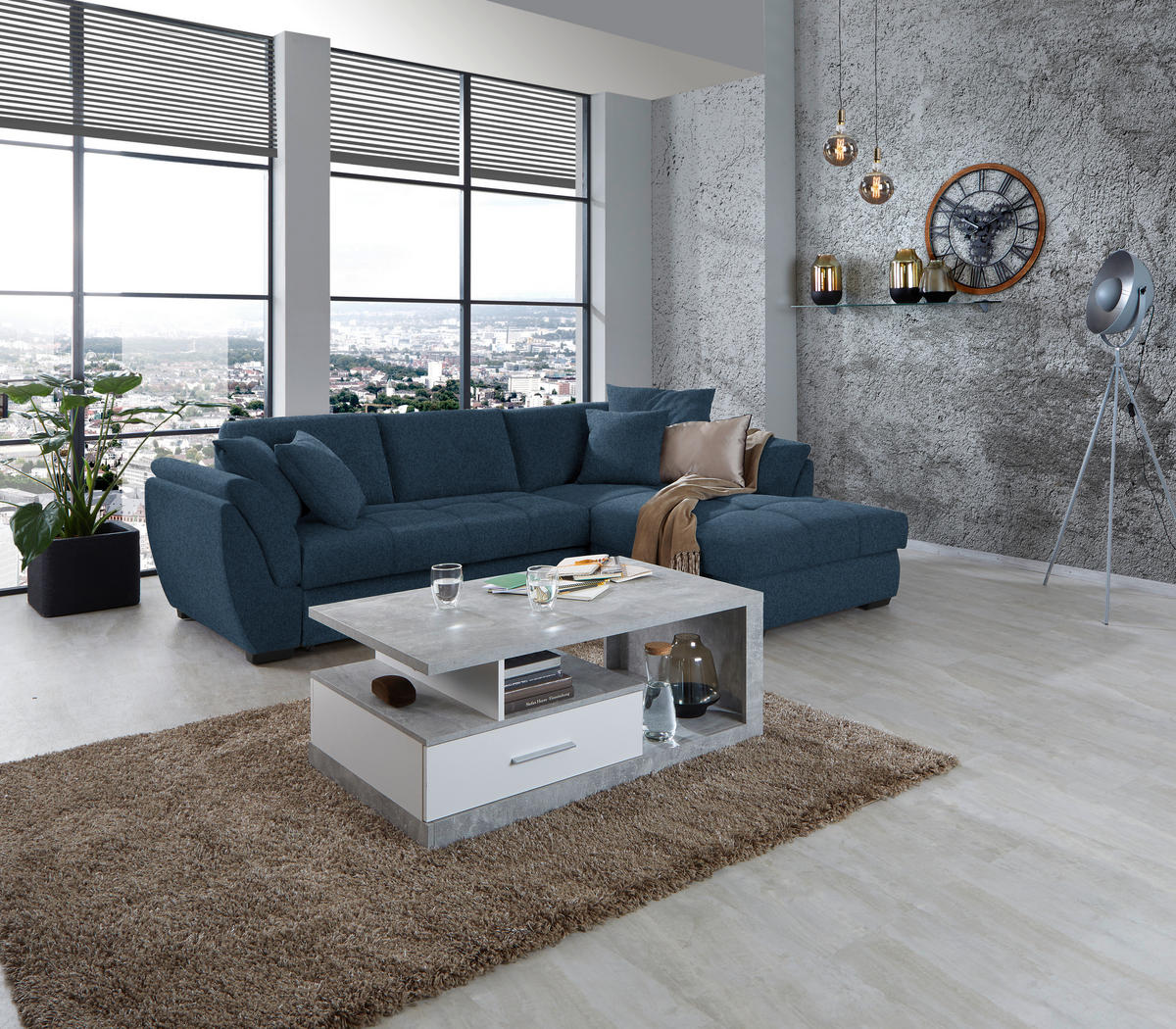 ECKSOFA Dunkelblau Webstoff  - Schwarz/Dunkelblau, Design, Kunststoff/Textil (278/187cm) - Livetastic
