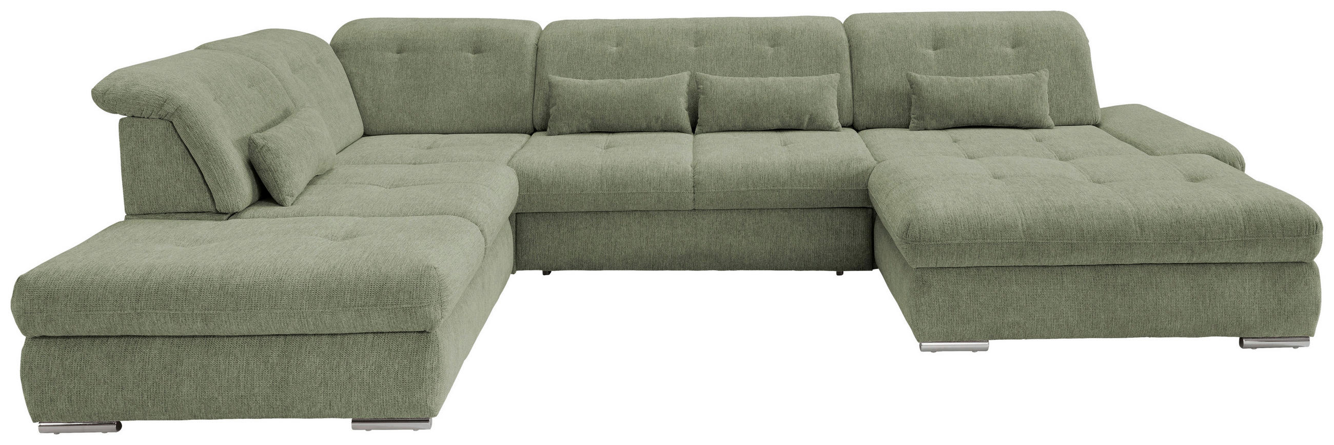 WOHNLANDSCHAFT Grün Chenille  - Chromfarben/Grün, Design, Textil/Metall (254/376/195cm) - Livetastic