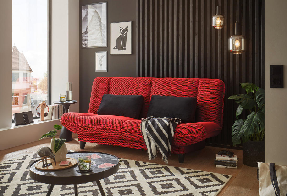 SCHLAFSOFA in Webstoff Rot  - Rot/Schwarz, Konventionell, Kunststoff/Textil (200/88/90cm) - MID.YOU