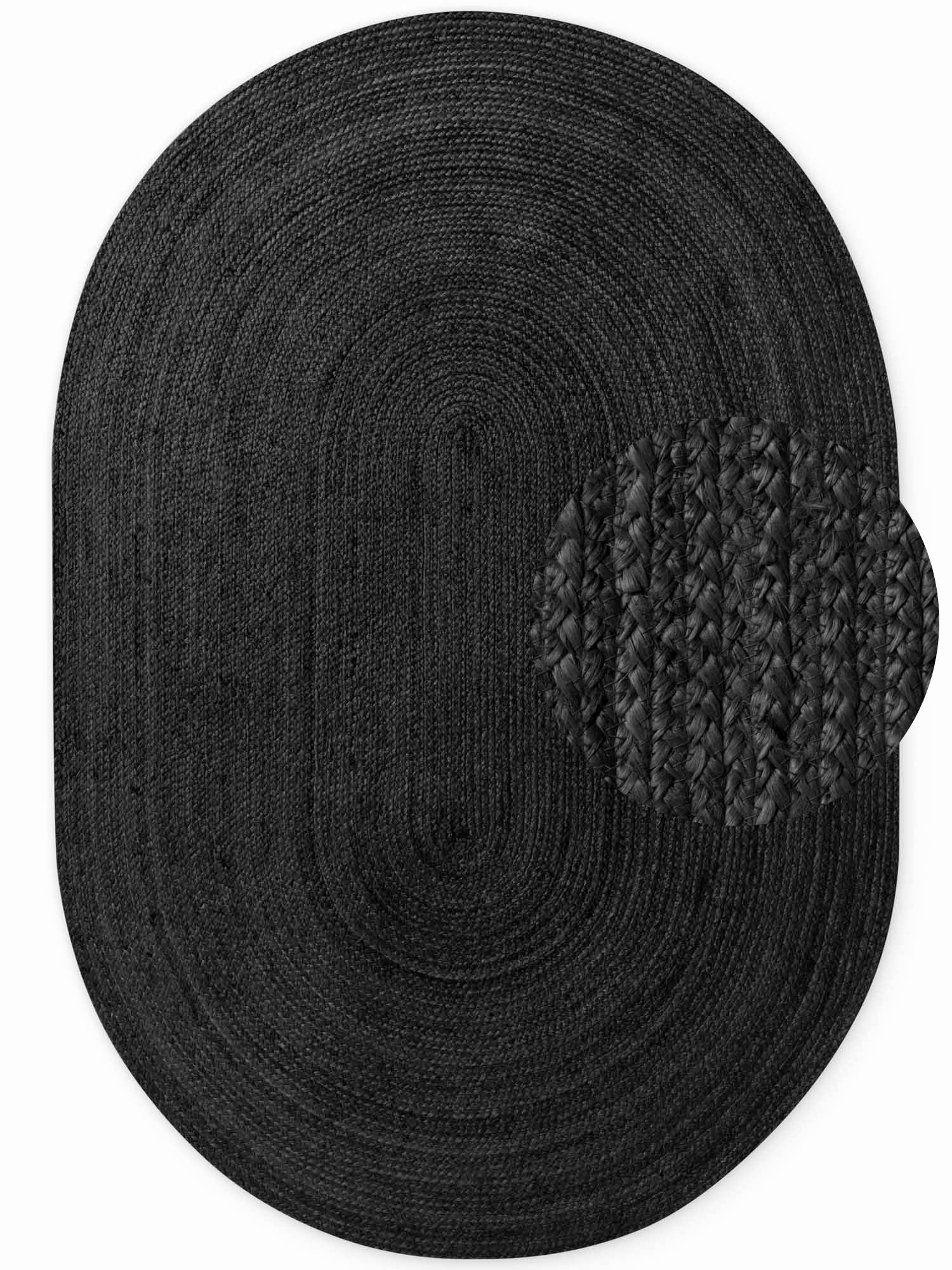JUTETEPPICH  Wohnzimmer 160/230 cm Jute Braided Schwarz oval  - Schwarz, Basics, Textil (160/230cm) - Hanse Home