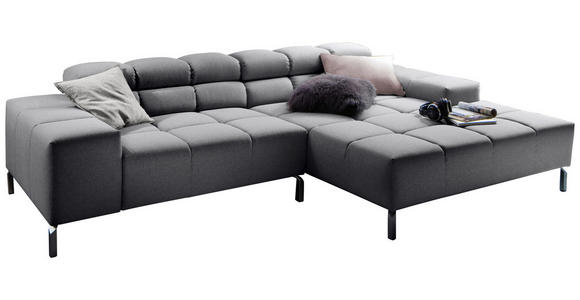ECKSOFA in Flachgewebe Grau  280/178 cm  - Grau, Design, Textil/Metall (280/178cm) - Hom`in