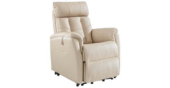 FERNSEHSESSEL m. Relaxfunktion  mit Relaxfunktion, Aufstehhilfe Kombination Echtleder/Lederlook Lederlook Beige  - Beige/Schwarz, Design, Leder/Kunststoff (82/107/94cm) - Cantus