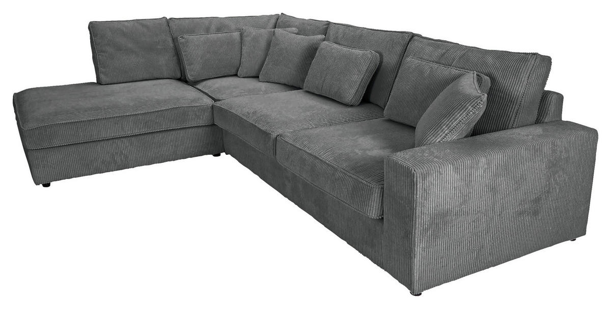 ECKSOFA Dunkelgrau Cord Zierkissen, Rückenkissen, Rücken echt  - Dunkelgrau/Schwarz, MODERN, Kunststoff/Textil (228/307cm) - Carryhome