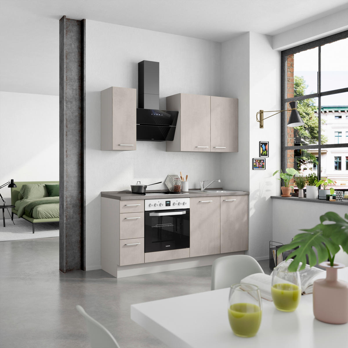 KÜCHENBLOCK 180 cm   in Grau, Schieferfarben  - Schieferfarben/Edelstahlfarben, MODERN, Holzwerkstoff/Metall (180cm) - Nobilia