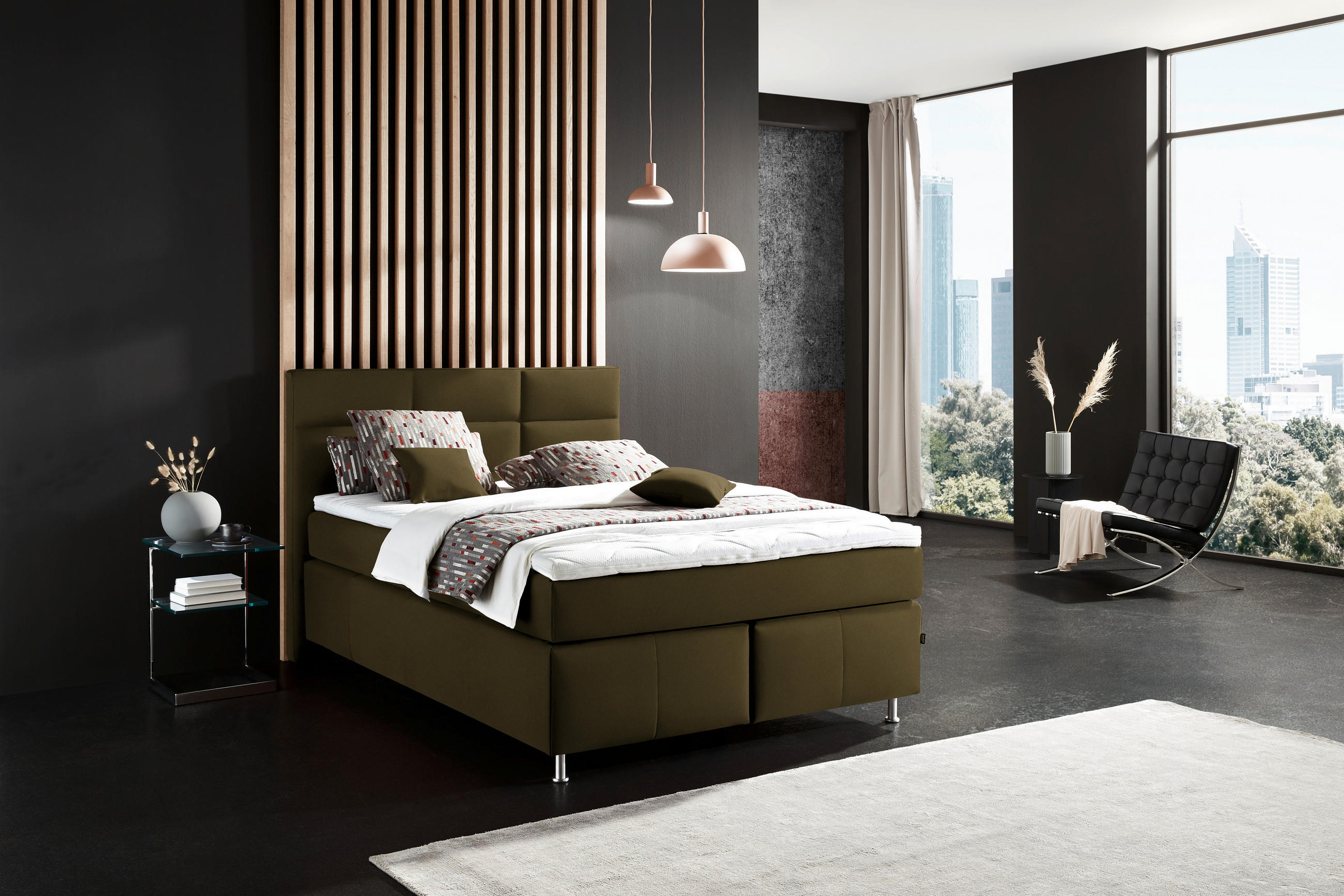 BOXSPRINGBETT 140/200 cm  in Olivgrün  - Alufarben/Olivgrün, Konventionell, Textil/Metall (140/200cm) - Dieter Knoll