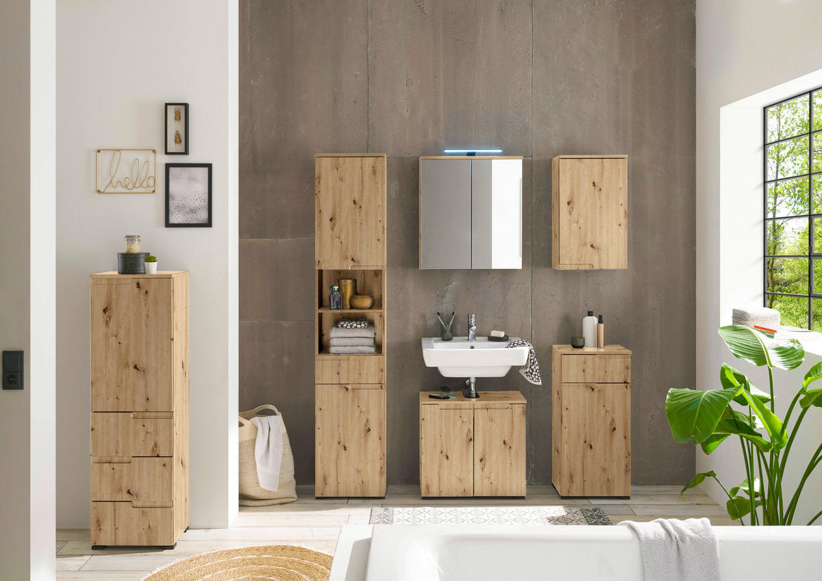 STREDNE VYSOKÁ SKRINKA, dub artisan, 40/134/32 cm - čierna/dub artisan, Modern, kompozitné drevo/plast (40/134/32cm) - MID.YOU