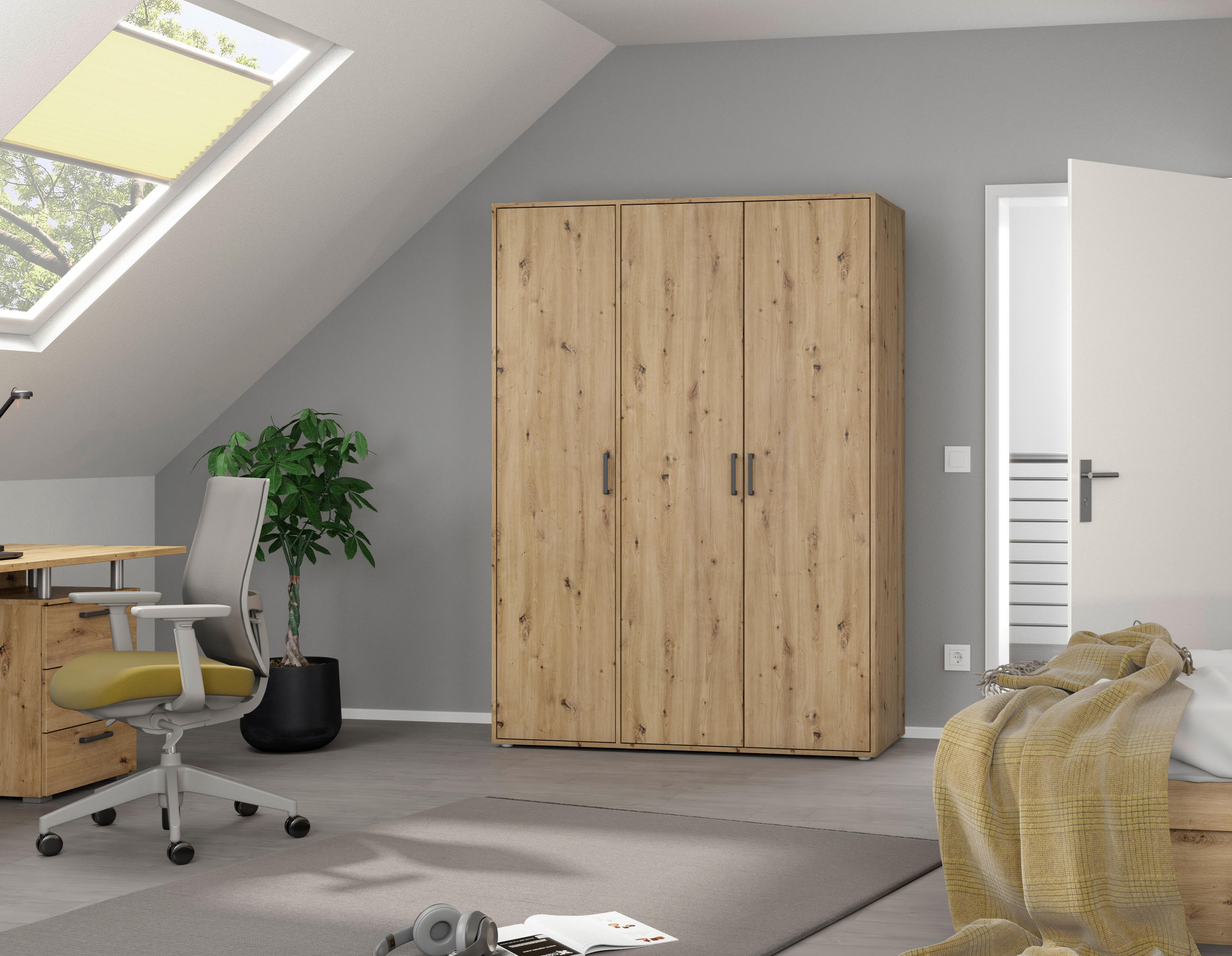 DREHTÜRENSCHRANK 140/194/53 cm 3-türig Eiche Artisan - Eiche Artisan, MODERN, Holzwerkstoff/Kunststoff (140/194/53cm) - Rauch Möbel
