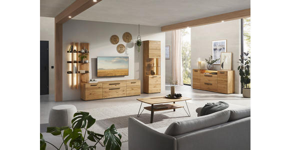 WOHNWAND  in Wildeiche  333,6/207/45,2 cm  - Wildeiche/Schwarz, Natur, Glas/Holz (333,6/207/45,2cm) - Valnatura