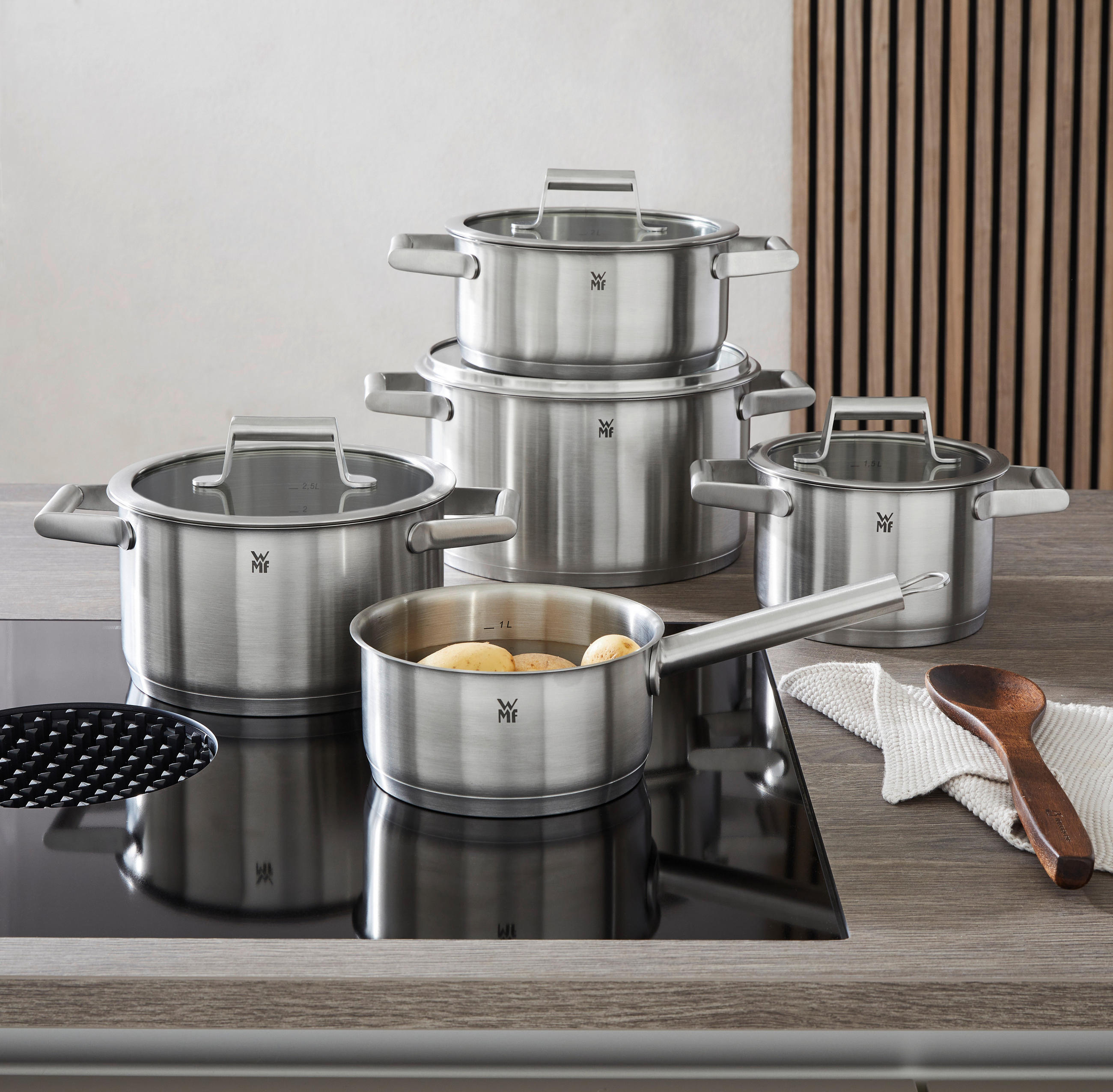 KOCHTOPFSET Comfort Line 5-teilig - Edelstahlfarben, Design, Glas/Metall - WMF