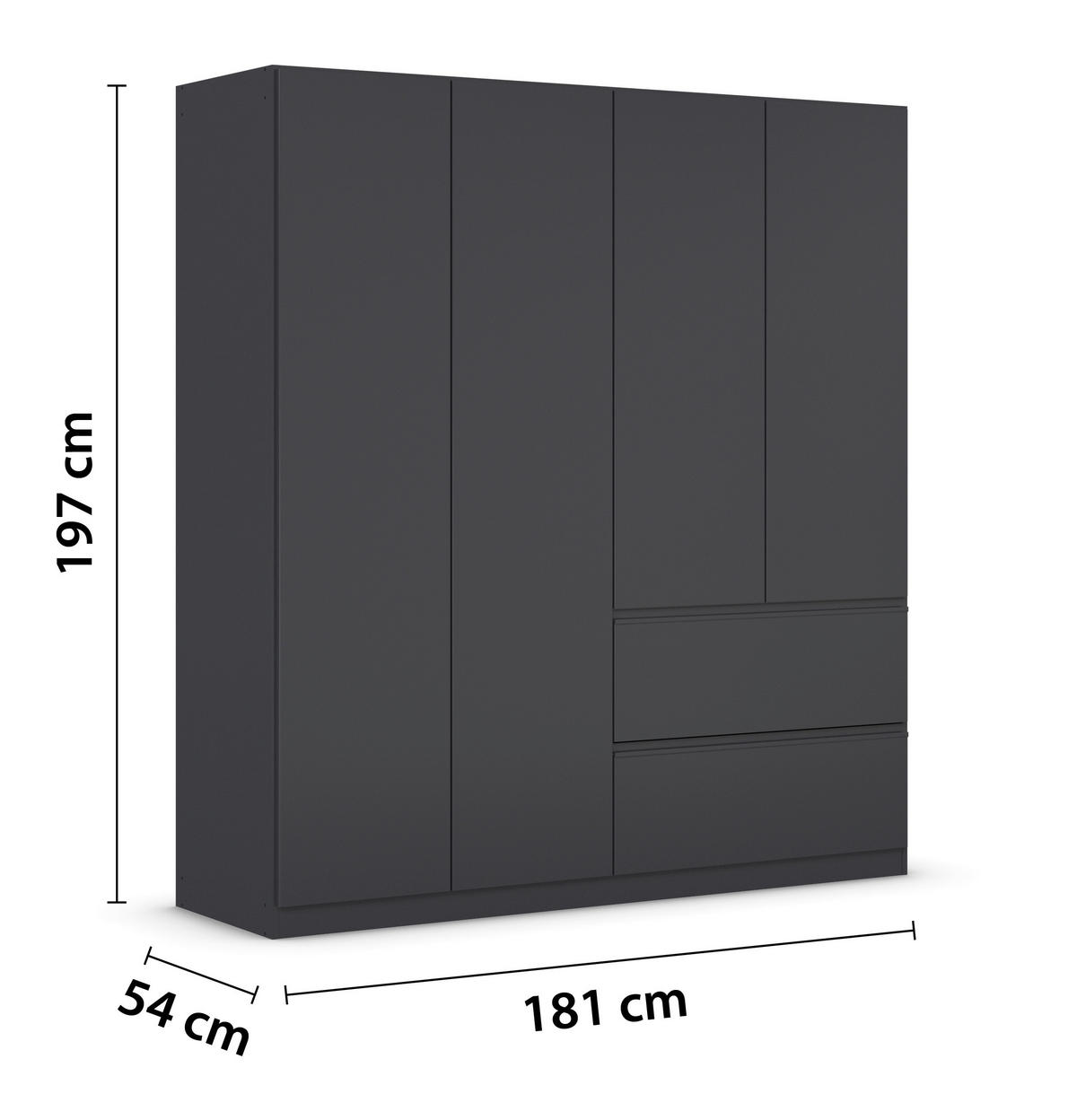 DREHTÜRENSCHRANK  in Grau  - Grau, MODERN, Holzwerkstoff (181/197/54cm) - Rauch Möbel