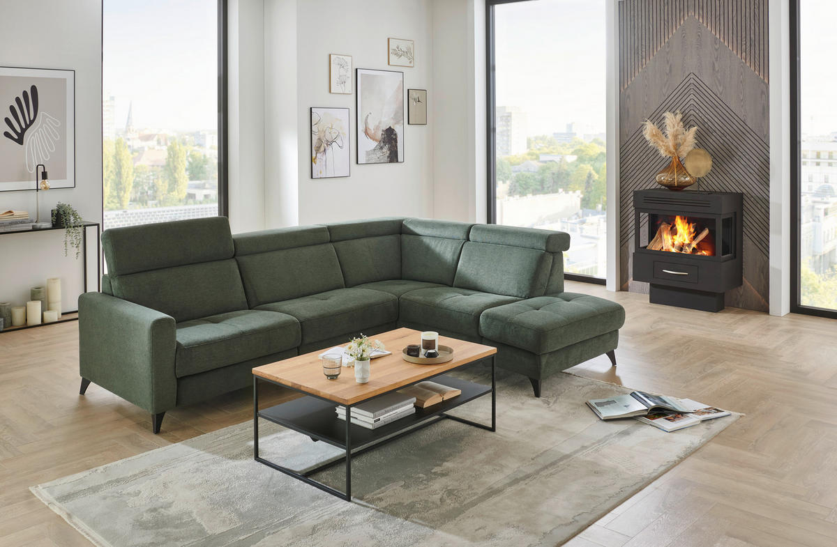 ECKSOFA Beldomo System Dunkelgrün Flachgewebe Kopfteilverstellung  - Dunkelgrün/Schwarz, KONVENTIONELL, Textil/Metall (276/214cm) - Beldomo System