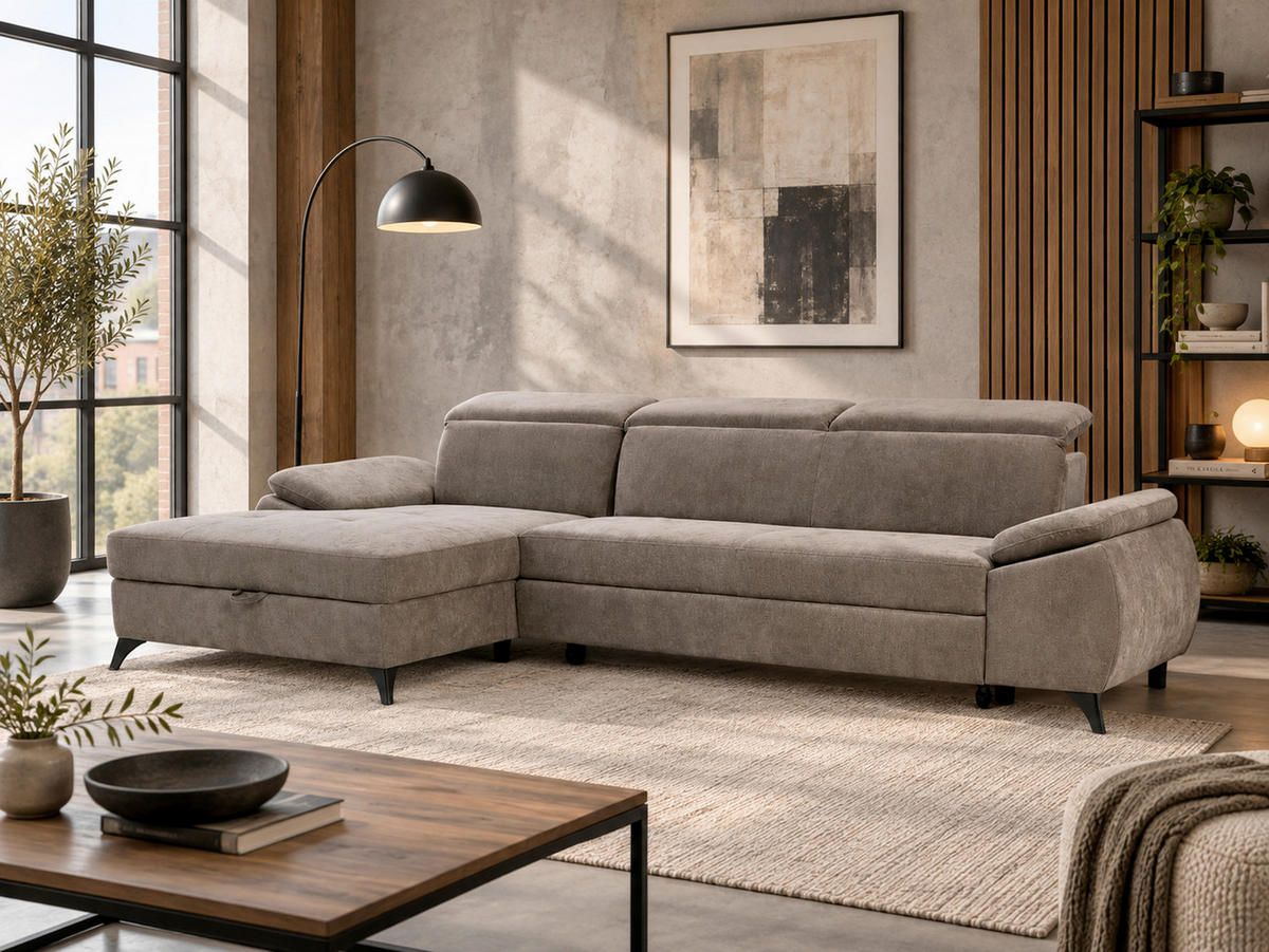 ECKSOFA  Struktur Braun  - Schwarz/Braun, Basics, Holz/Holzwerkstoff (281/166cm) - MID.YOU