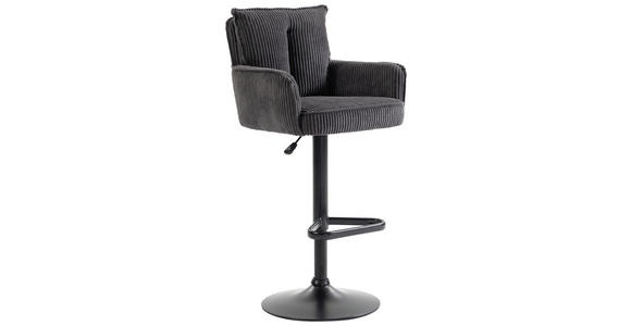 BARHOCKER Cord Dunkelgrau Eisen Stoffauswahl, Sitzfläche 360° drehbar, inklusive Armlehnen  - Dunkelgrau/Schwarz, Design, Textil/Metall (54/101-122/58cm) - Novel