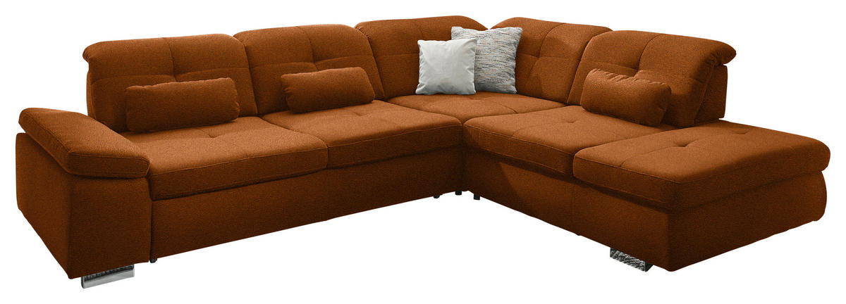 ECKSOFA  in Mikrofaser Cognac  312/260 cm  - Chromfarben/Cognac, Design, Textil/Metall (312/260cm) - Beldomo Style