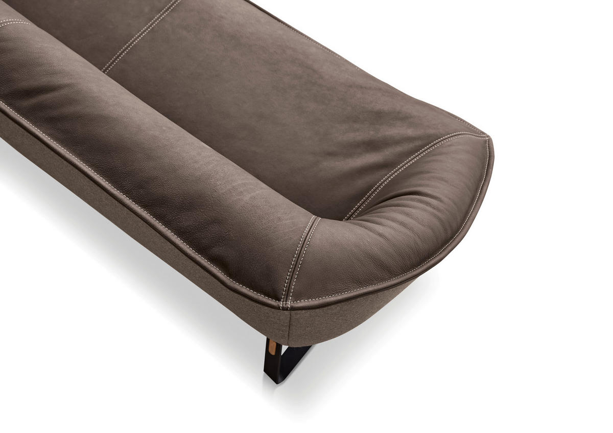 ECKBANK 192/244 cm Flachgewebe Echtleder Braun Holz, Metall   - Beige/Schwarz, Design, Leder/Holz (192/244cm) - Koinor