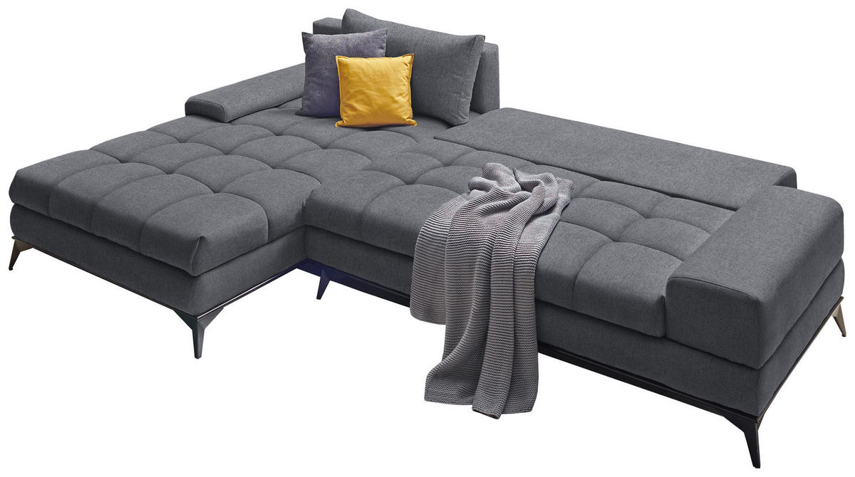 ECKSOFA in Webstoff Graphitfarben  212/315 cm  - Schwarz/Graphitfarben, Design, Textil/Metall (212/315cm) - Carryhome