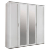 DREHTÜRENSCHRANK 180/210/58 cm,  in Weiß, 4-türig  - Silberfarben/Weiß, KONVENTIONELL, Glas/Holzwerkstoff (180/210/58cm) - MID.YOU