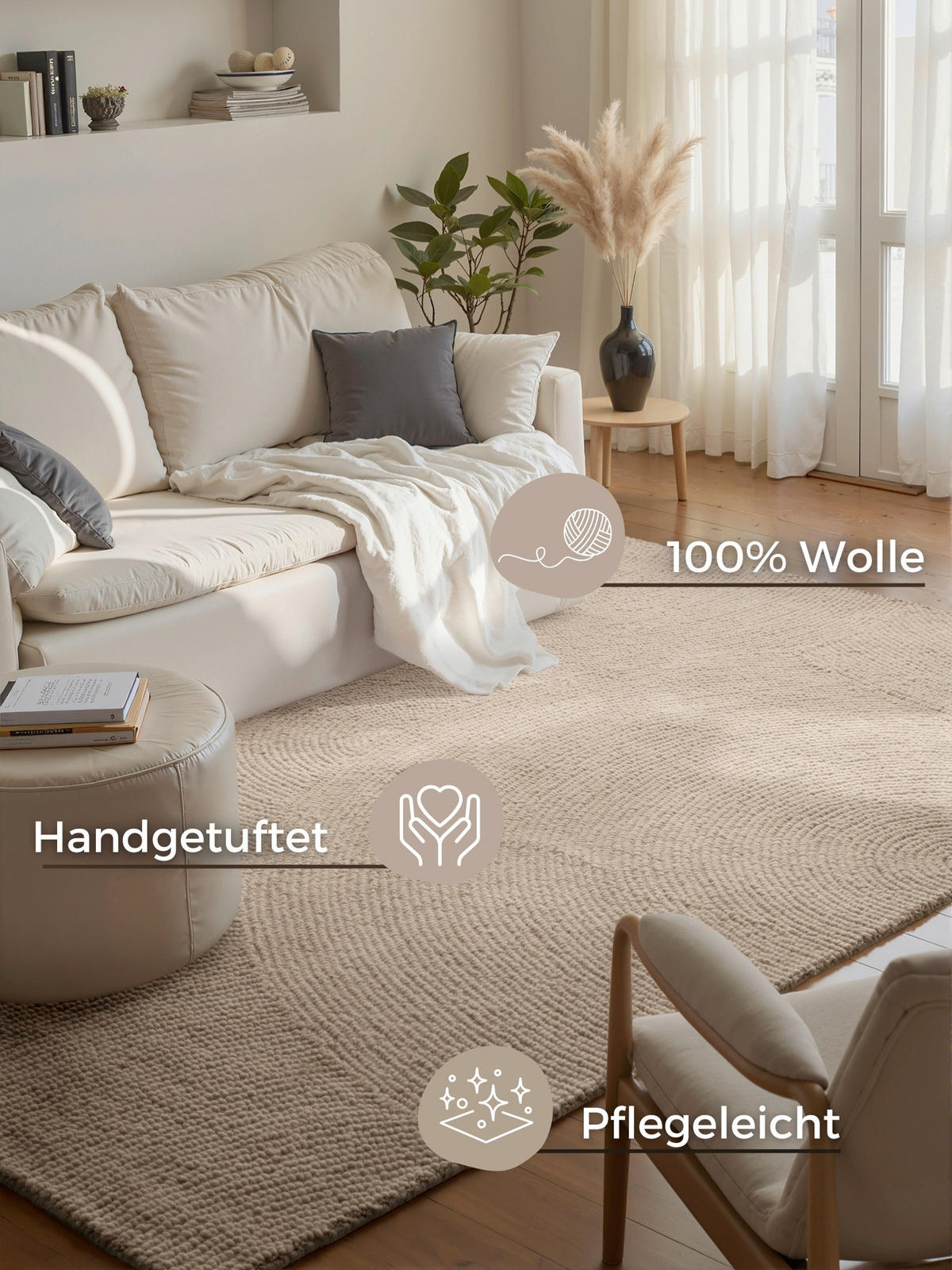 WOLLTEPPICH 120/180 cm Eleni Beige  - Beige, Basics, Textil (120/180cm)