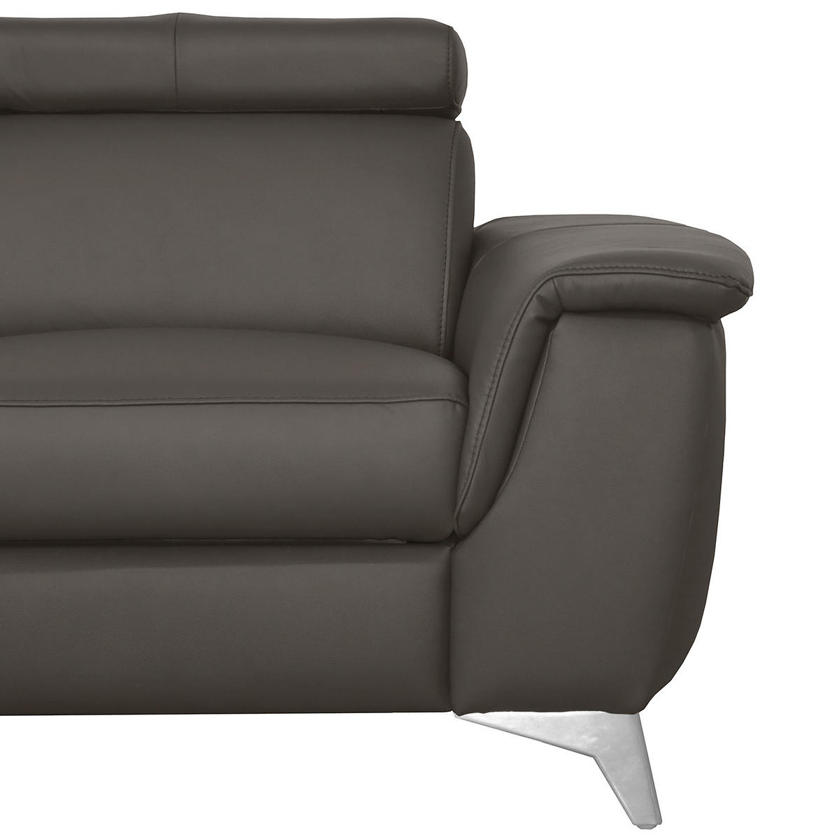 ECKSOFA Dunkelbraun Echtleder Lederlook  - Chromfarben/Dunkelbraun, Design, Leder/Textil (197/257cm) - Livetastic
