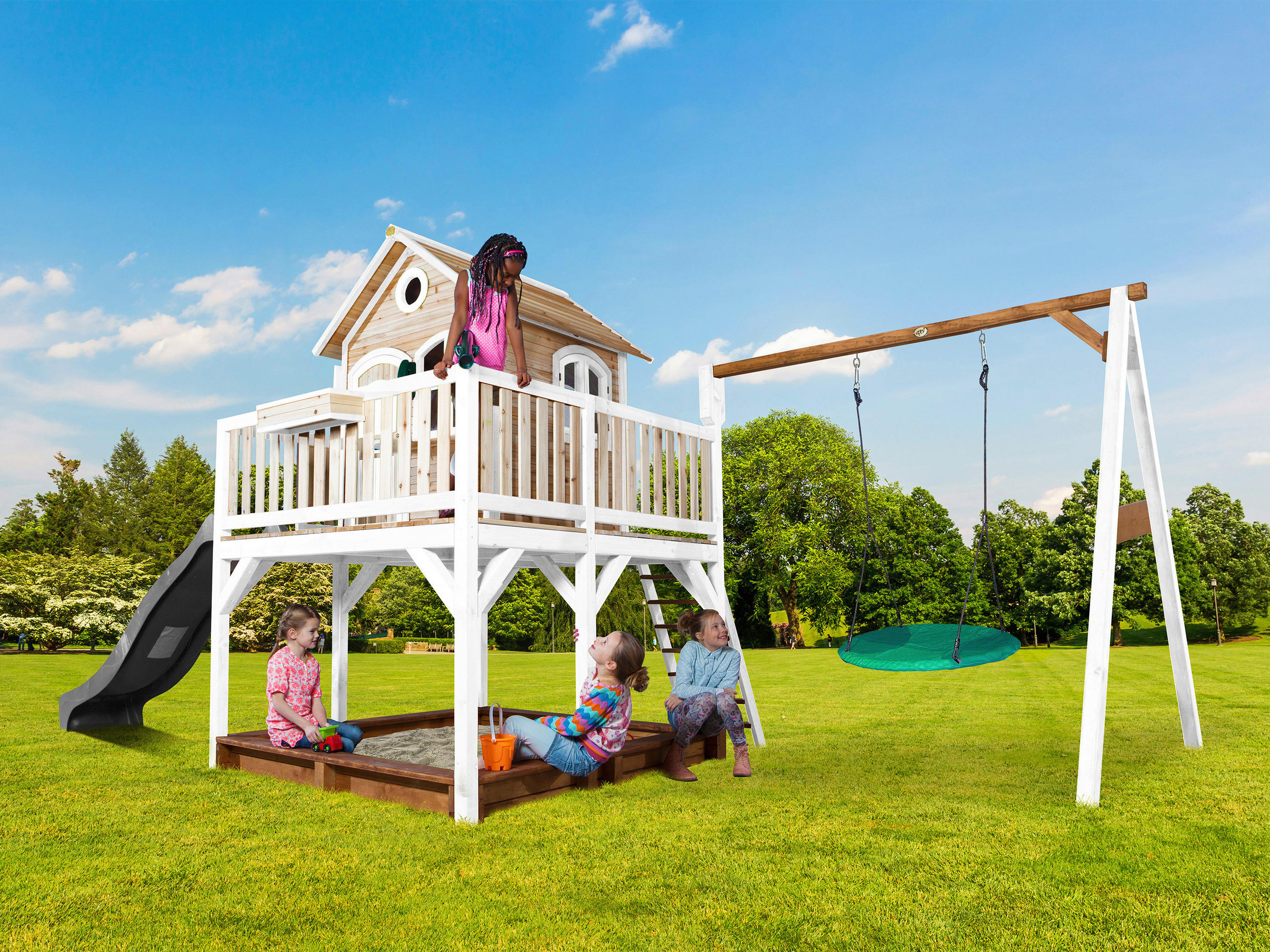 SPIELTURM  - Braun/Weiß, KONVENTIONELL, Holz (613/291/277cm) - Ambia Garden