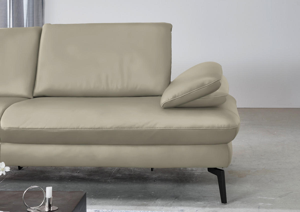 ECKSOFA in Echtleder Ecru  - Ecru/Schwarz, Design, Leder/Metall (157/325cm) - Dieter Knoll