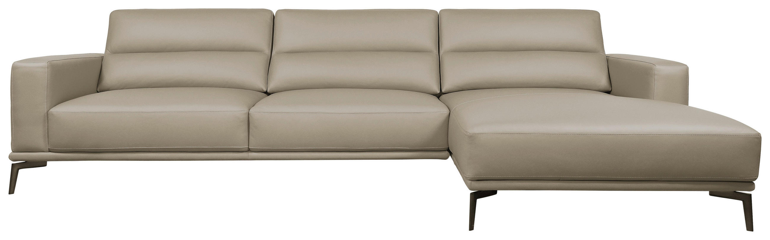 ECKSOFA Greige Echtleder  - Greige/Schwarz, MODERN, Leder/Holz (299/175cm) - Livetastic