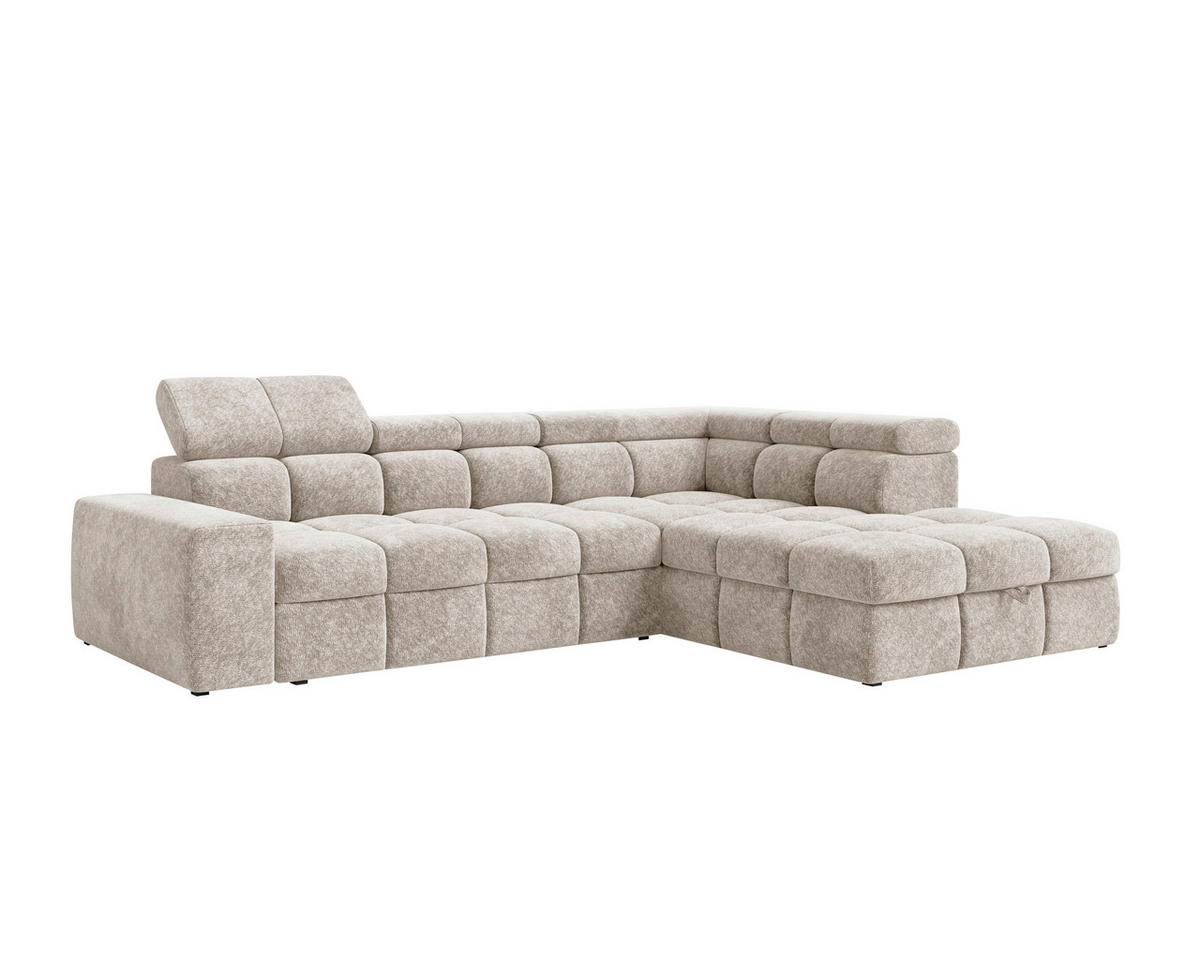 ECKSOFA  in Chenille Creme  - Creme/Schwarz, MODERN, Kunststoff/Textil (292/204cm) - Milino