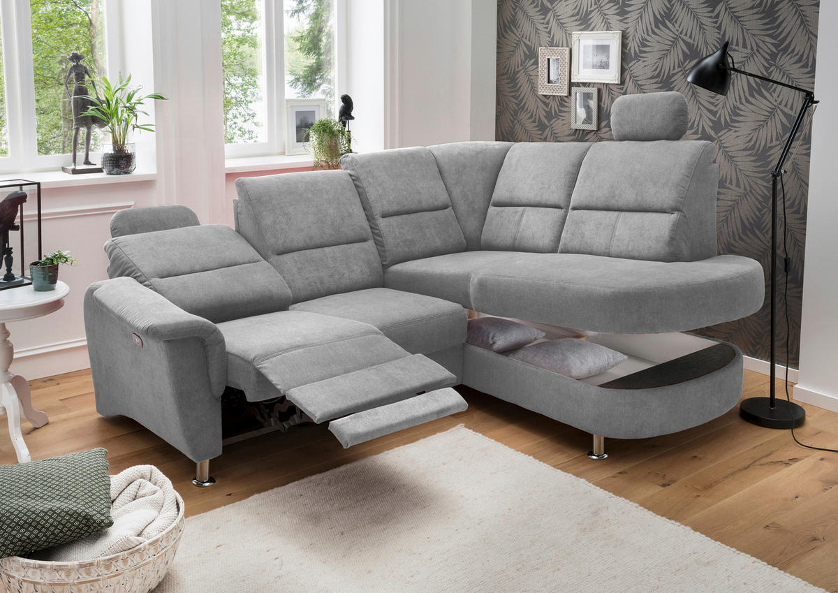 ECKSOFA Grau Mikrofaser  - Chromfarben/Grau, KONVENTIONELL, Textil/Metall (231/184cm) - Livetastic