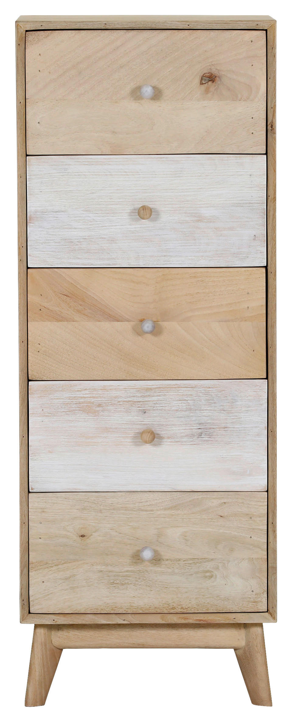 Thumbnail - Landscape Kommode Kata, Natur, Weiß, Holz, Mangoholz, massiv, 5 Schublade(n) Schubladen, 45x120x40 cm, Beimöbel erhältli...