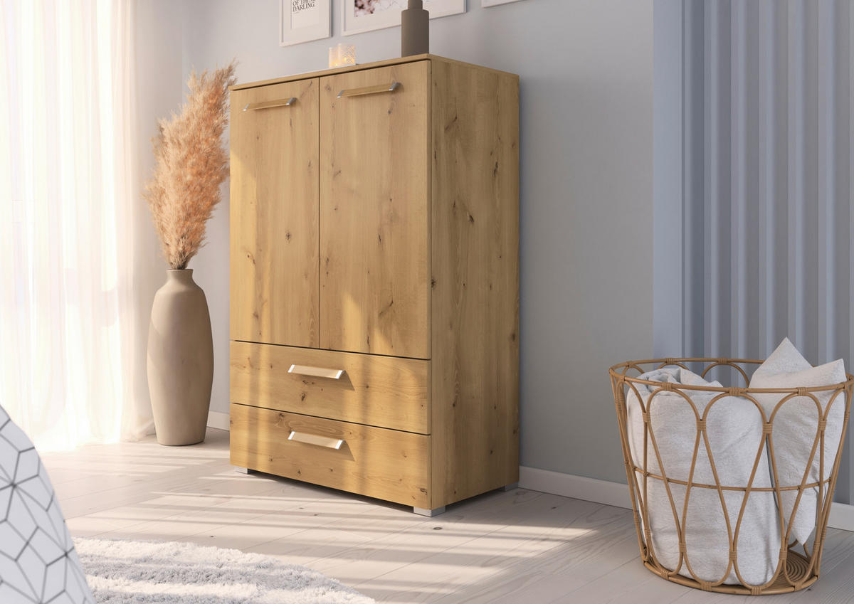 KOMMODE  in 80/119/42 cm  - Eichefarben/Silberfarben, Design, Holzwerkstoff/Kunststoff (80/119/42cm) - Novel