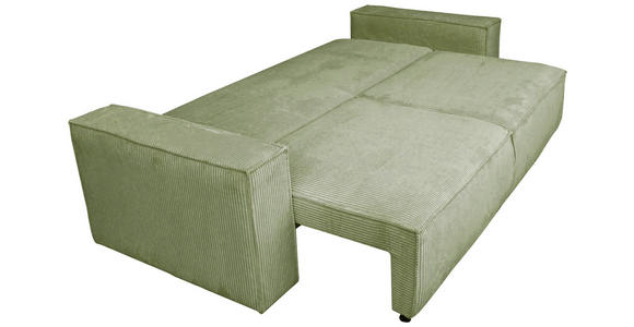 SCHLAFSOFA Cord Salbeigrün Zierkissen, Rückenkissen, Armlehnenkissen, Bettkasten, Schlaffunktion, Rücken echt, Liegefläche im Originalstoff  - Salbeigrün/Schwarz, KONVENTIONELL, Kunststoff/Textil (240/89/100cm) - Carryhome