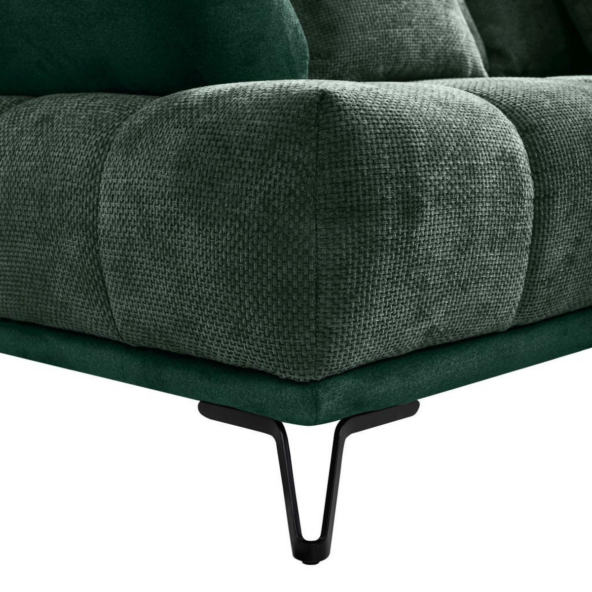 ECKSOFA in Chenille Dunkelgrün  - Dunkelgrün/Schwarz, Modern, Textil/Metall (262/184cm) - MID.YOU