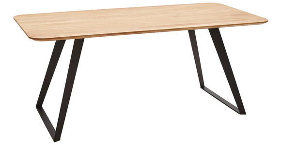 ESSTISCH Wildeiche massiv rechteckig Schwarz, Eichefarben - Eichefarben/Schwarz, Design, Holz/Metall (180/90/76cm) - Voleo