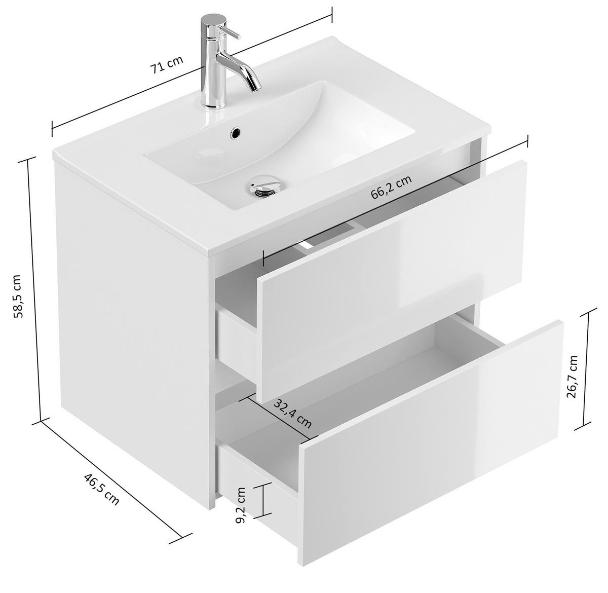 BADEZIMMER 2-teilig  in 70 cm  - Graphitfarben/Weiß, Basics, Keramik/Holzwerkstoff (70cm) - MID.YOU