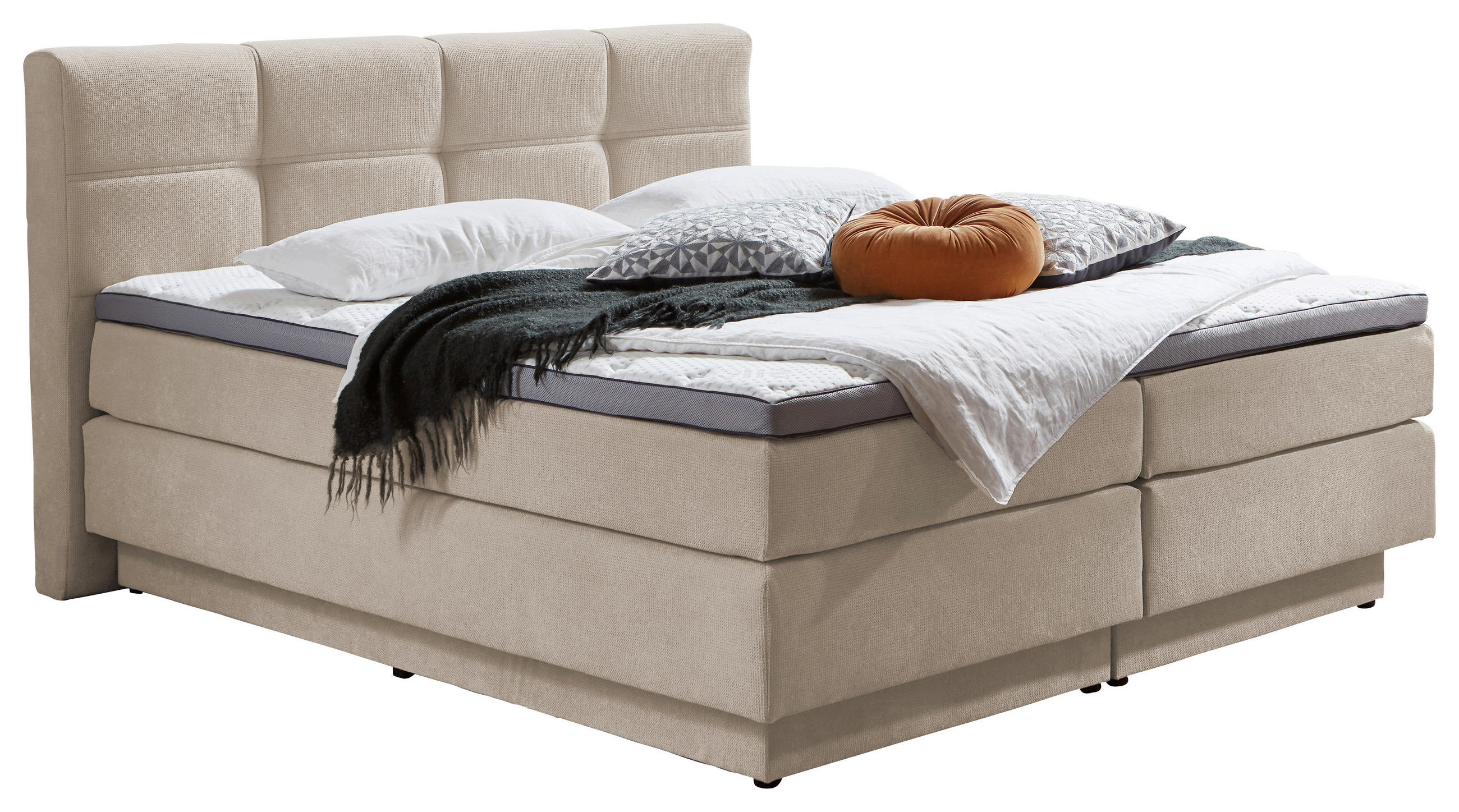 BOXSPRINGBETT 180/200 cm  in Naturfarben  - Schwarz/Naturfarben, KONVENTIONELL, Kunststoff/Textil (180/200cm) - Carryhome