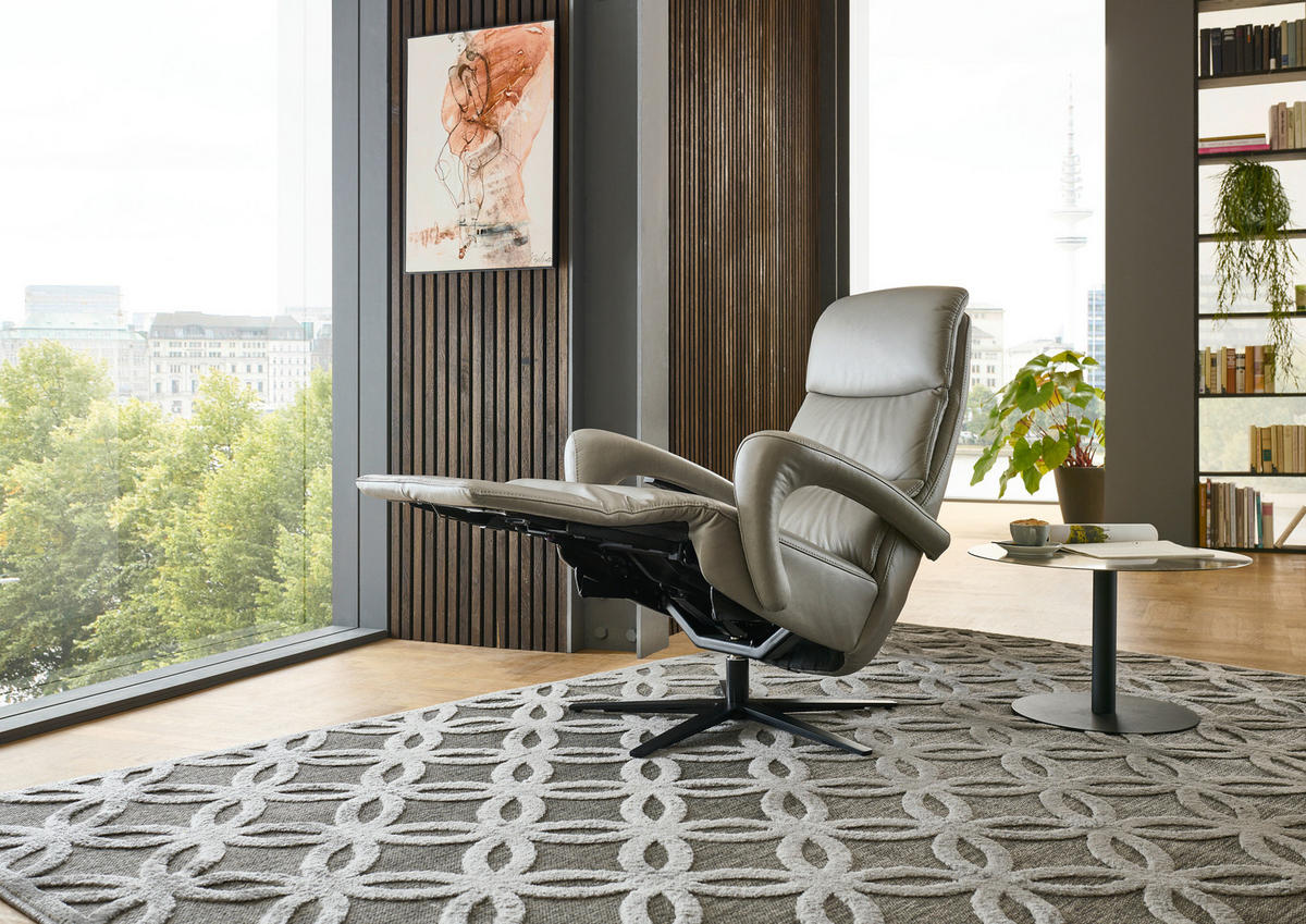 RELAXSESSEL in Leder Greige  - Greige/Schwarz, Design, Leder/Metall (76/110/86cm) - Dieter Knoll