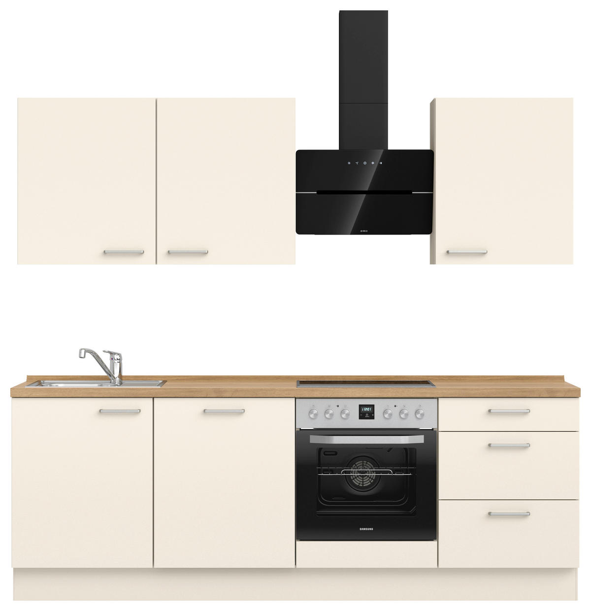 KÜCHENBLOCK 240 cm   in Eichefarben, Magnolie  - Edelstahlfarben/Eichefarben, MODERN, Holzwerkstoff/Metall (240cm) - Nobilia