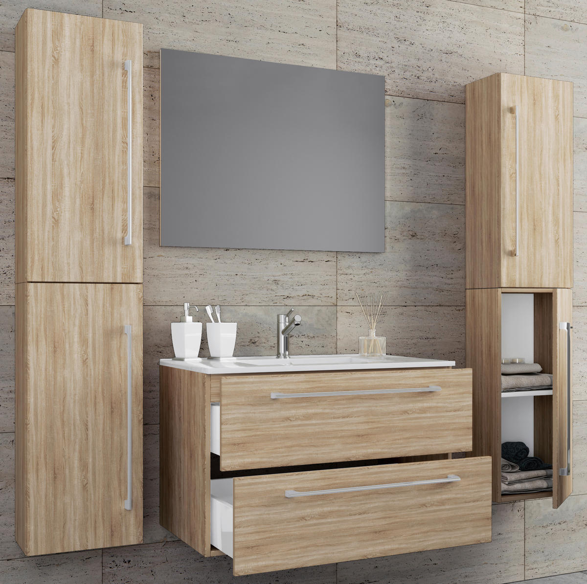BADEZIMMER  in 147 cm  - Weiss/Grau, Modern, Keramik/Holzwerkstoff (147cm) - MID.YOU