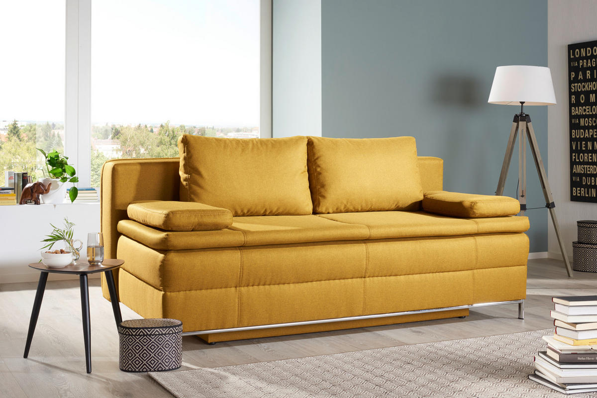 BOXSPRING SOFA tekstil  žuta    - boje kroma/žuta, Design, tekstil/metal (200/93/107cm) - Novel