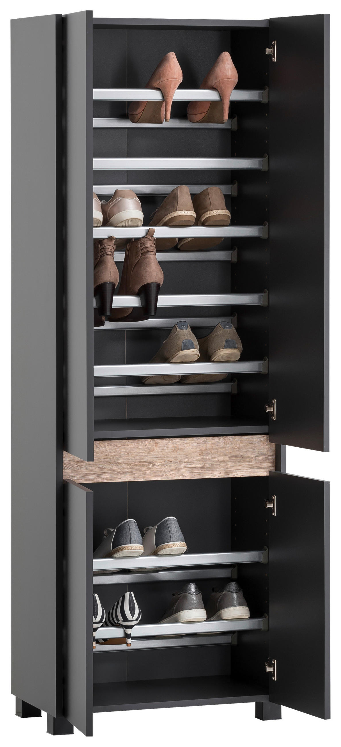 SCHUHSCHRANK Anthrazit  - Anthrazit/Schwarz, Design, Holzwerkstoff/Kunststoff (56,9/164,5/33cm) - MID.YOU