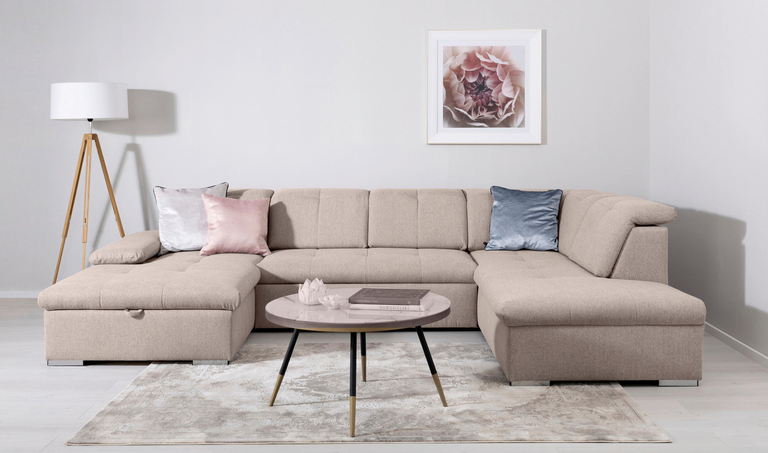 WOHNLANDSCHAFT Ramzes Beige  - Beige/Grau, Design, Textil/Metall (173/328/215cm) - MID.YOU