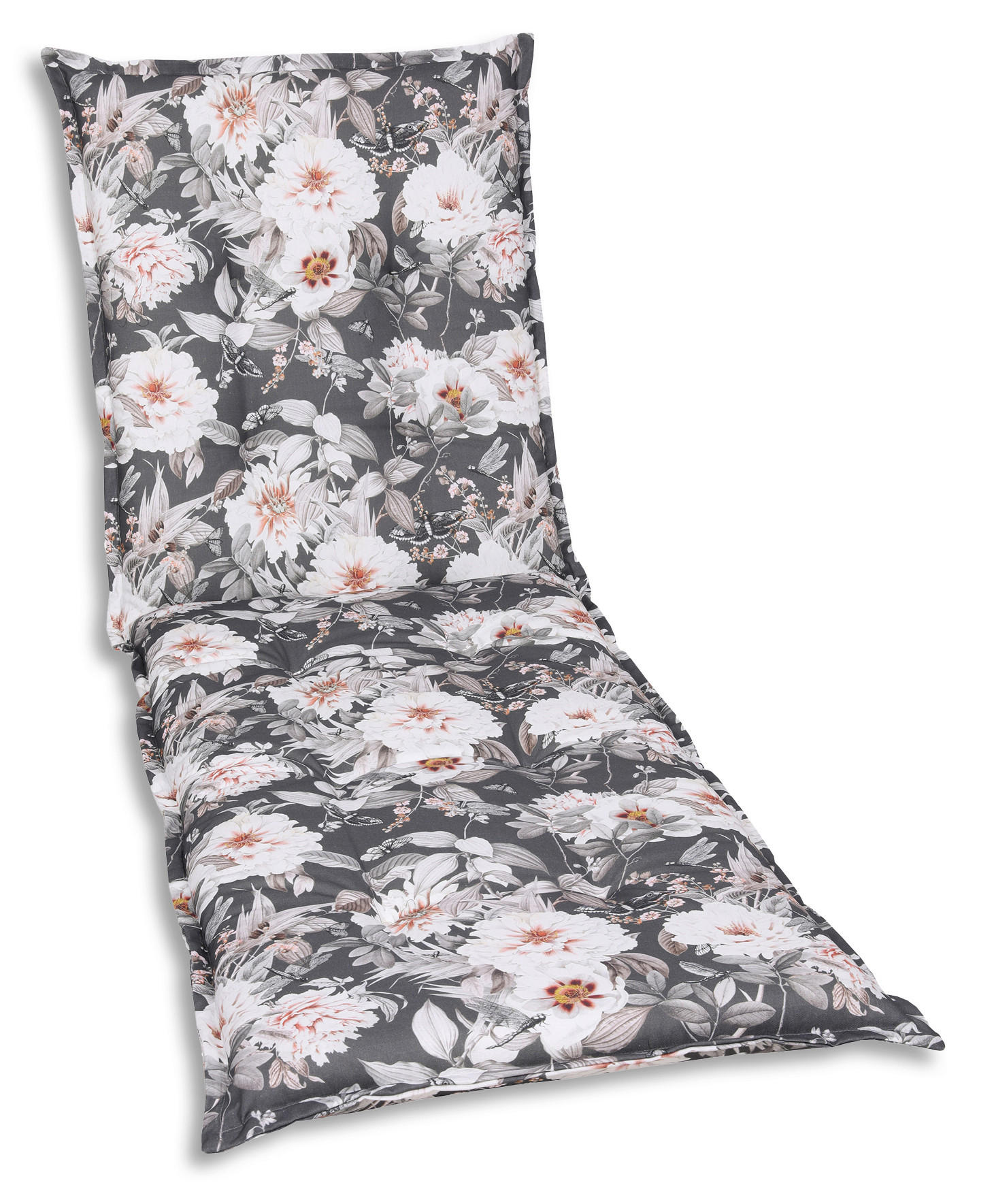 LIEGENAUFLAGE in Anthrazit, Grau, Weiß Blume  - Anthrazit/Weiß, Basics, Textil (60/9/190cm)