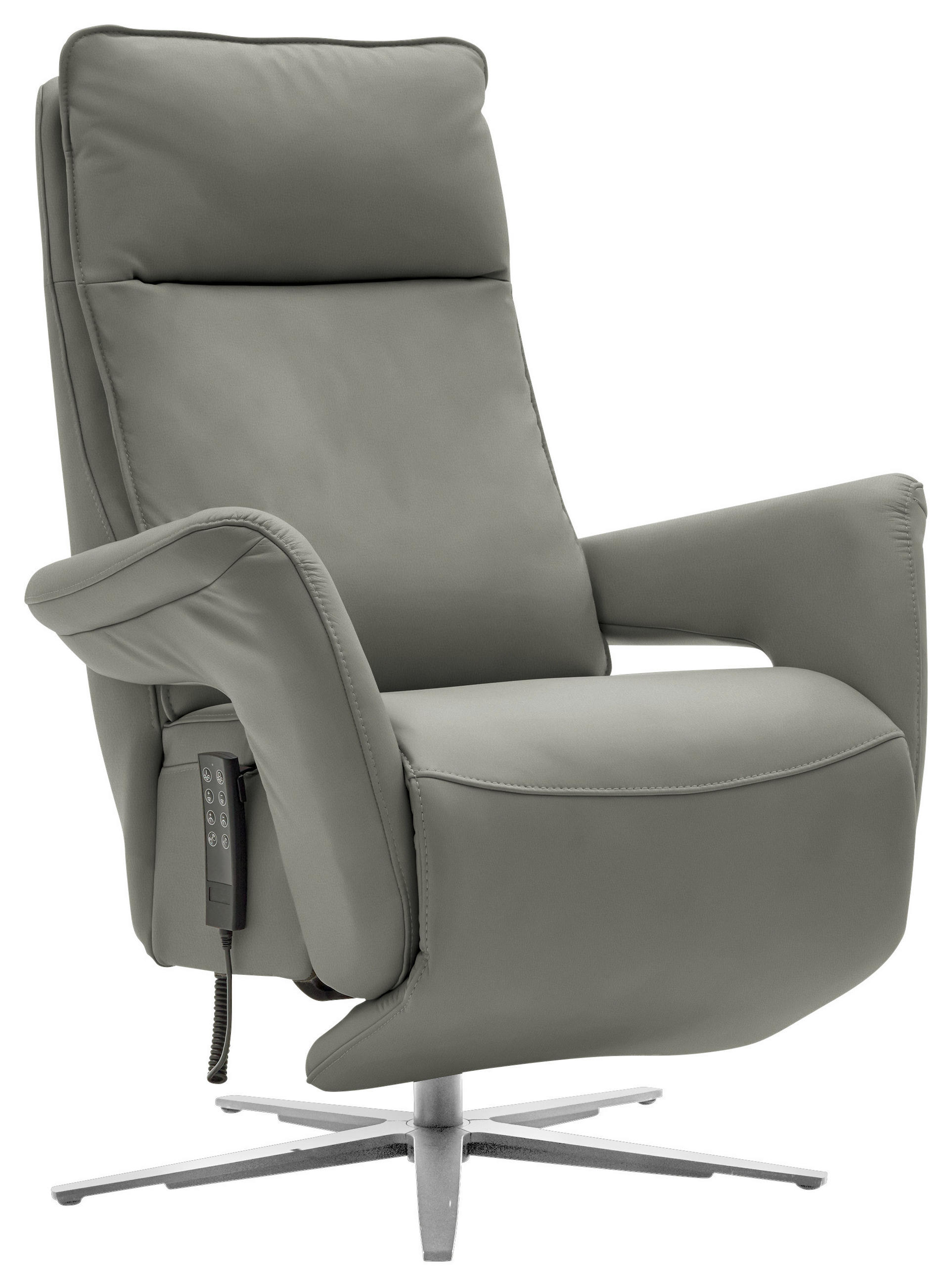 RELAXSESSEL in Leder Grau  - Edelstahlfarben/Grau, Design, Leder/Metall (79-83/116/87-176cm) - Valdera