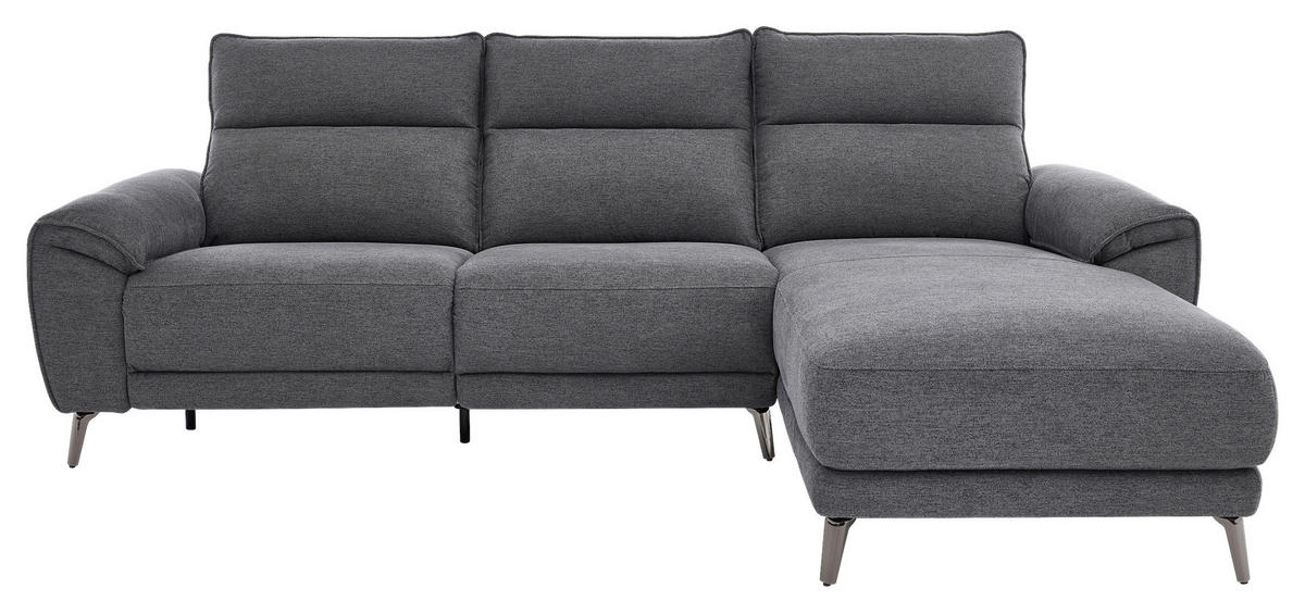 ECKSOFA Dunkelgrau Webstoff Rücken echt, Relaxfunktion  - Chromfarben/Dunkelgrau, Design, Textil/Metall (272/168cm) - Carryhome