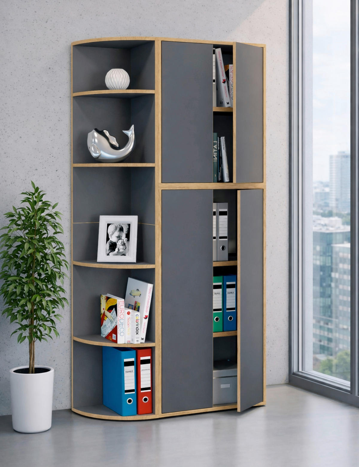 Etajeră De Colț 33/183/33 cm, antracit, stejar miere,  - stejar miere/antracit, Design, plastic/material pe bază de lemn (33/183/33cm) - Livetastic