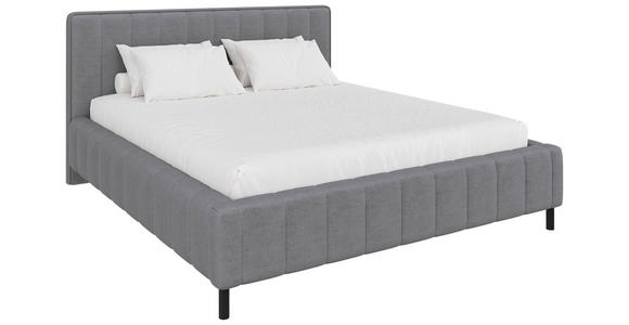 POLSTERBETT gepolstertes Kopfteil, Lattenrost, Bettkasten Hellgrau 180/200 cm  - Hellgrau/Schwarz, Design, Holz/Textil (180/200cm) - Carryhome