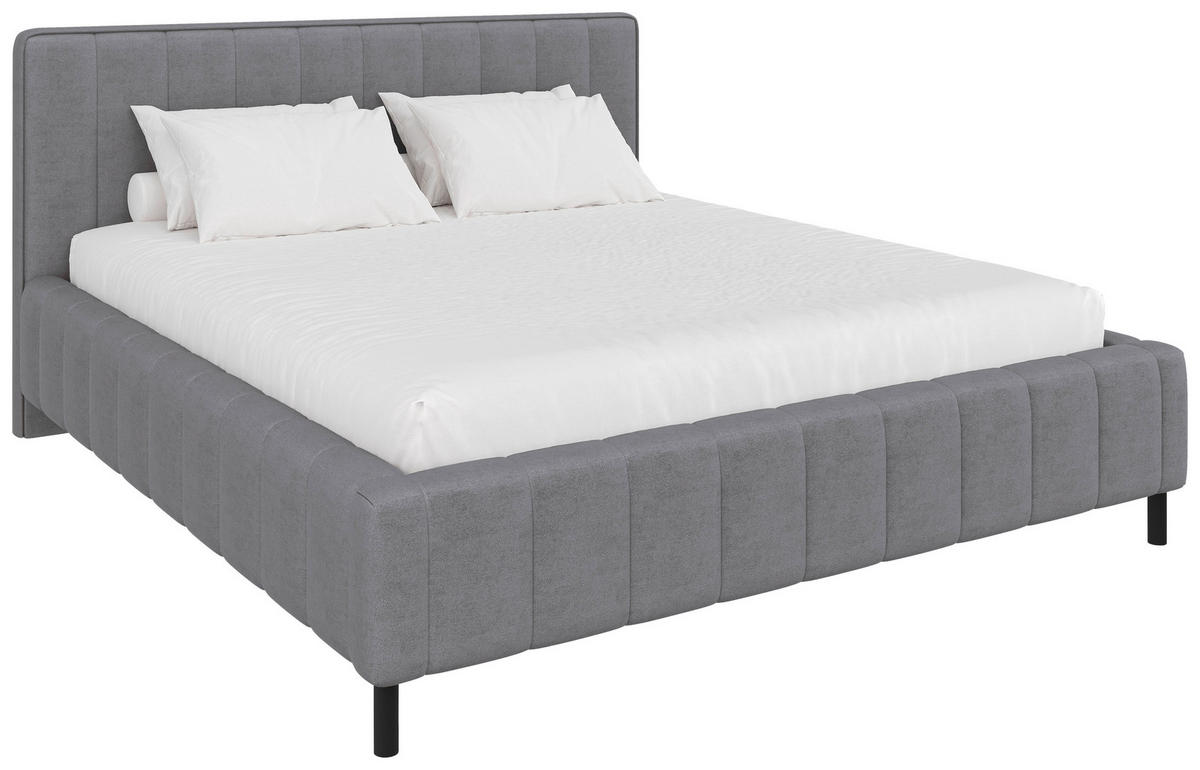 POLSTERBETT 180/200 cm  Hellgrau  - Hellgrau/Schwarz, Design, Holz/Textil (180/200cm) - Carryhome