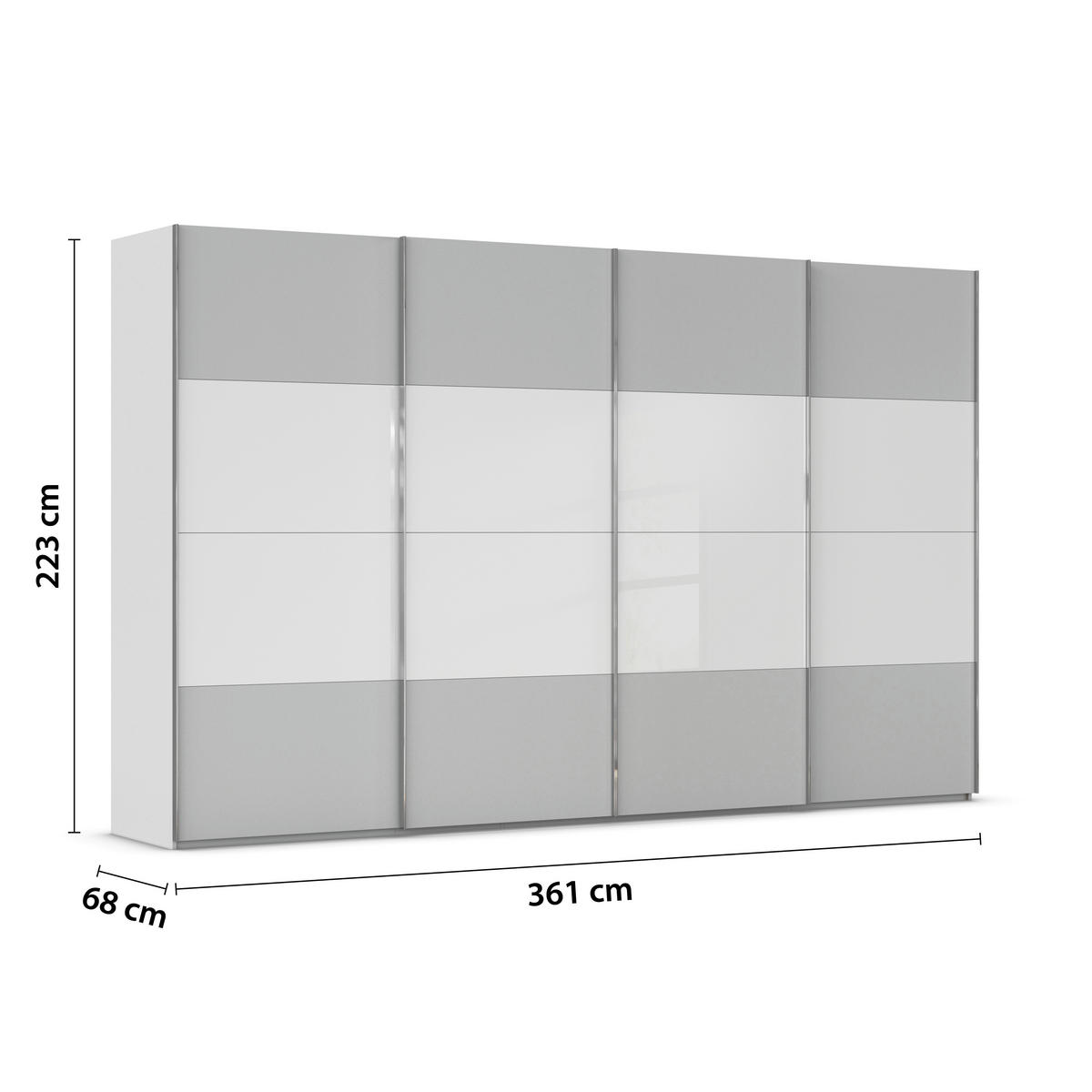 SCHWEBETÜRENSCHRANK 361/223/68 cm 4-türig Grau, Weiß  - Chromfarben/Weiß, KONVENTIONELL, Glas/Holzwerkstoff (361/223/68cm) - Novel